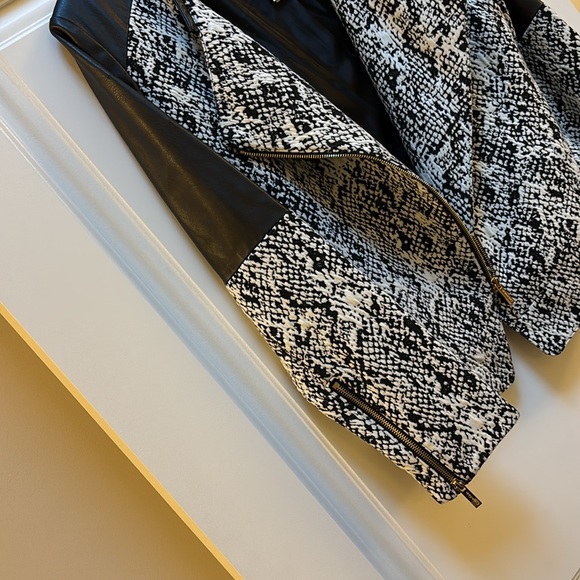 Calvin Klein faux Leather and Snake Print Moto Style Jacket - Picture 6 of 10